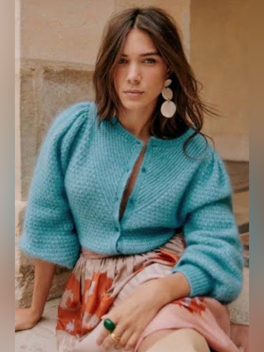 Sezane Solena Cardigan, Blue Lagoon XS